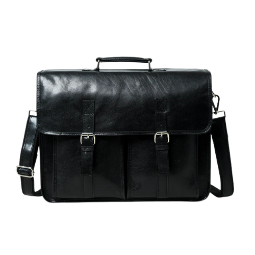 Bagelica Men's Black Leather Office Messenger Bag