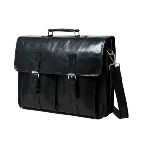 Bagelica Men's Black Leather Office Messenger Bag - Image 2