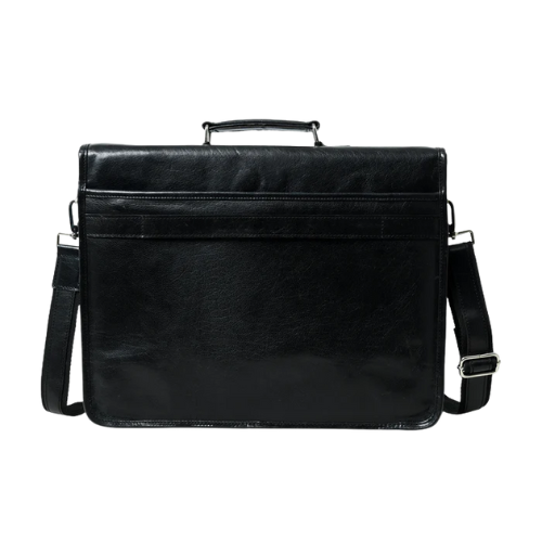 Bagelica Men's Black Leather Office Messenger Bag - Image 3