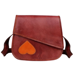 Bagelica Handmade Brown Leather Sling Bag with Orange Heart Patch