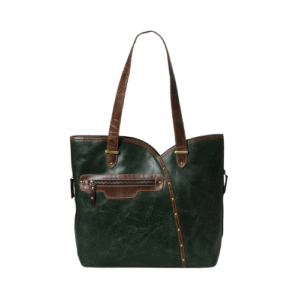 Bagelica Green Leather Tote with Brown Accents