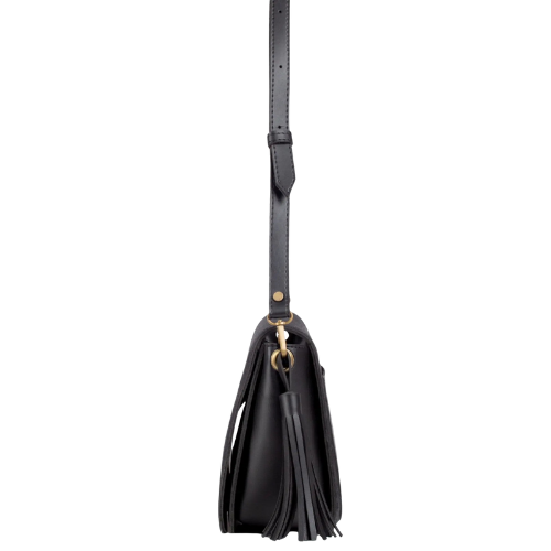 Bagelica Black Suede Crossbody Bag with Leather Tassel – Adjustable Strap - Image 3