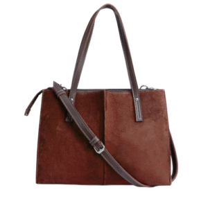 Bagelica Brown Suede and Faux Leather Handbag – Dual Carry with Adjustable Strap