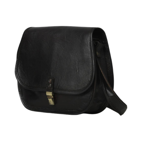 Bagelica Classic Black Leather Sling Bag with Front Buckle - Image 2