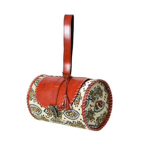 Bagelica Handcrafted Patterned Leather Barrel Bag - Image 2
