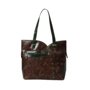 Bagelica Vintage Brown & Green Leather Tote Bag