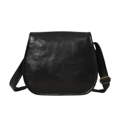 Bagelica Classic Black Leather Sling Bag with Front Buckle - Image 3