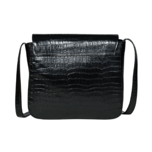Bagelica Black Croc-Embossed Leather Shoulder Bag