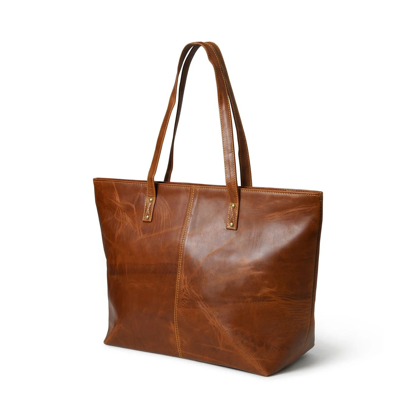 Bagelica Classic Brown Leather Tote Bag - Image 2