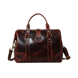Bagelica Heritage Brown Leather Duffel Bag with Buckle Accent & Shoulder Strap