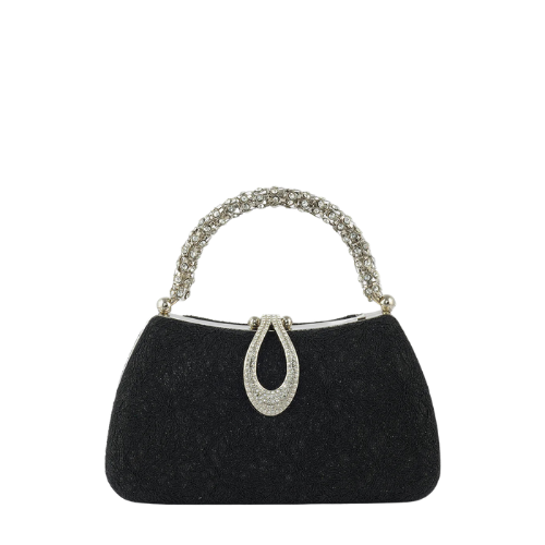 Bagelica Regal Black Evening Clutch with Crystal Handle - Image 2