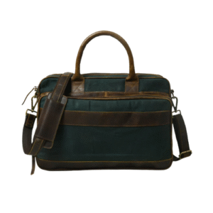 Bagelica Heritage Dark Green Canvas & Brown Leather Laptop Bag