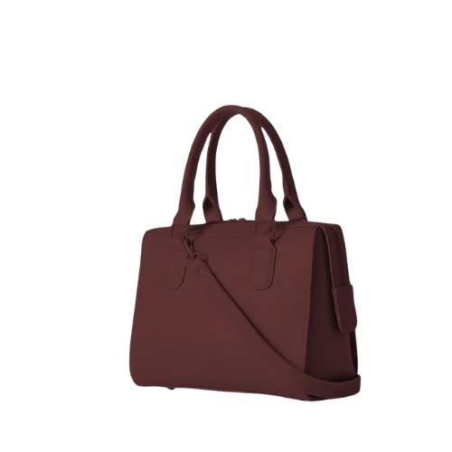 Bagelica Elegant Maroon Suede-Style Handbag with Brown Faux Leather Handles - Image 3