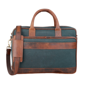 Bagelica Vintage Green Canvas & Brown Leather Laptop Bag
